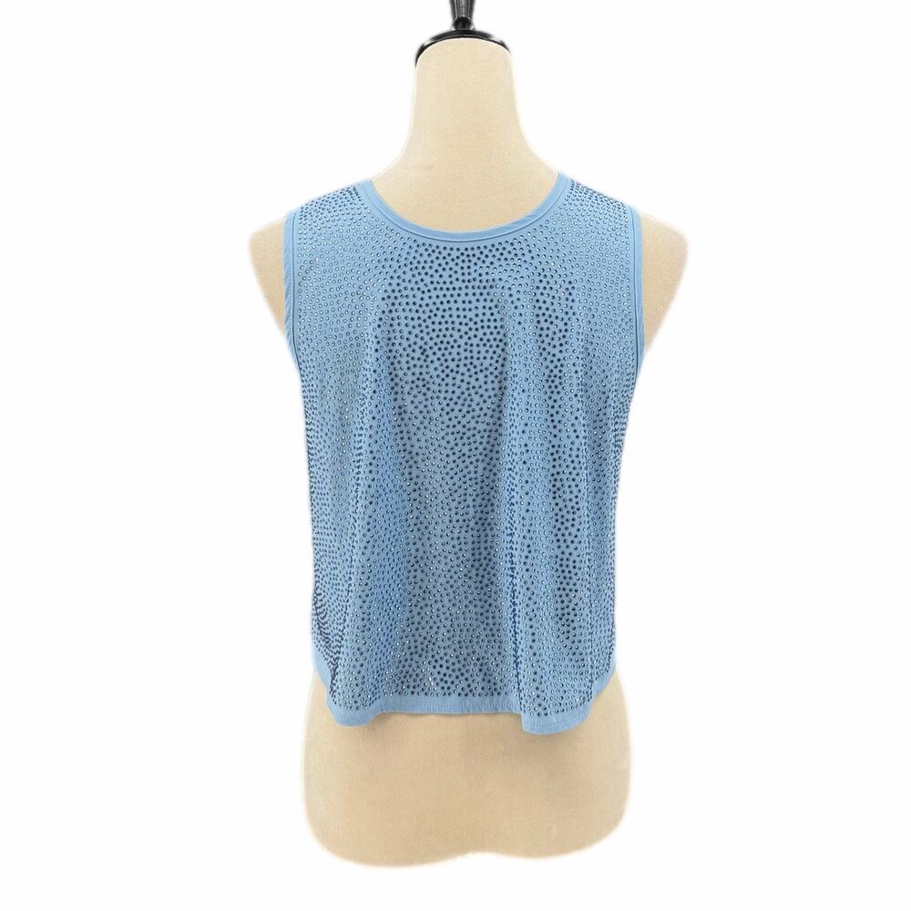 Queen of Sparkles NEW Light Blue Rhinestone Active Sleeveless Crop Tank Top - Picture 4 of 12